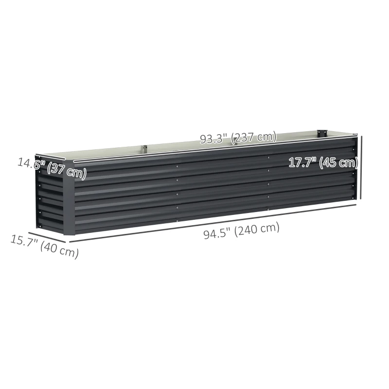 Outsunny 8' x 1.3' x 1.5'Galvanized Raised Bed, Large Elevated Planter Box for Growing Flowers, Herbs and Vegetables, Dark Grey