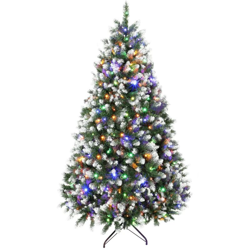 HOMCOM 7.5ft Pre-lit Artificial Christmas Tree White-Tipped Hinged Full Xmas Tree with 1378 Tips