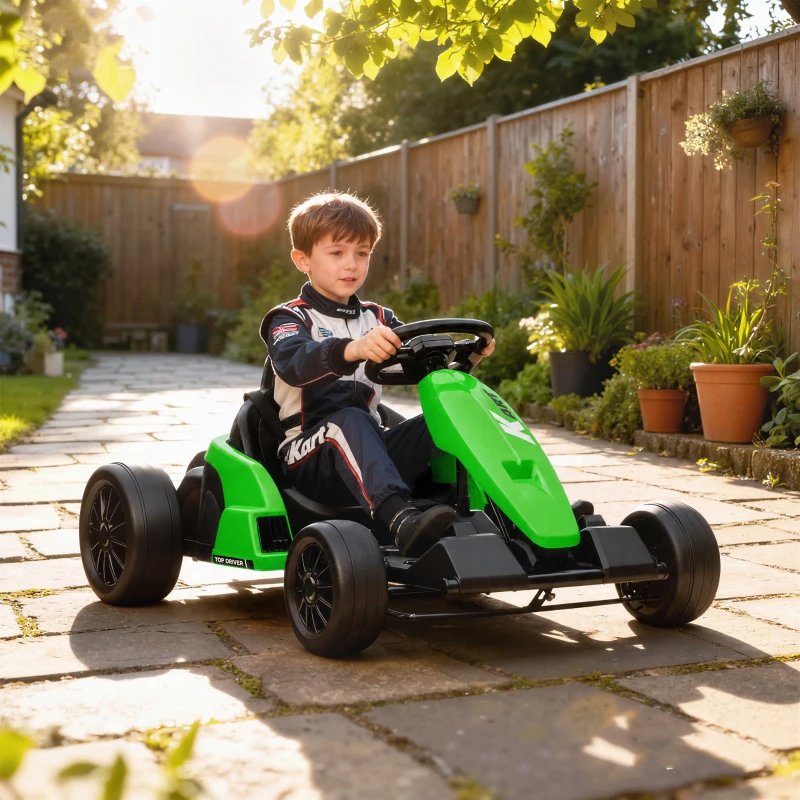 Qaba 24V Electric Go Kart with Dual 150W Motors, Adjustable Seat & 11.2MPH High Speed, Slow Start, 5-Point Harness, Green
