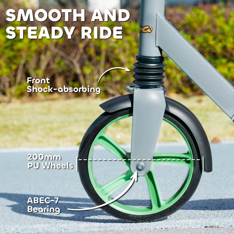Qaba Kick Scooter for Kids Ages 6-12 with Adjustable Height, Rear-Fender Brake, 200mm Big Wheel, Foldable Design, Green