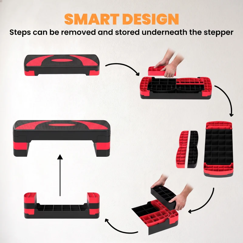 Soozier Adjustable Aerobic Stepper, Exercise Step Platform, Step Exercise Trainer, Workout Fitness Yoga Risers, 4"-6"-8", Red