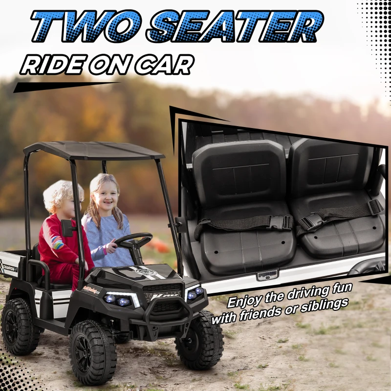 Qaba 24V 2 Seater Electric Car for Kids w/ Remote Control, 4 Wheels Spring Suspension, Soft Start, Storage, Sunshade, Black