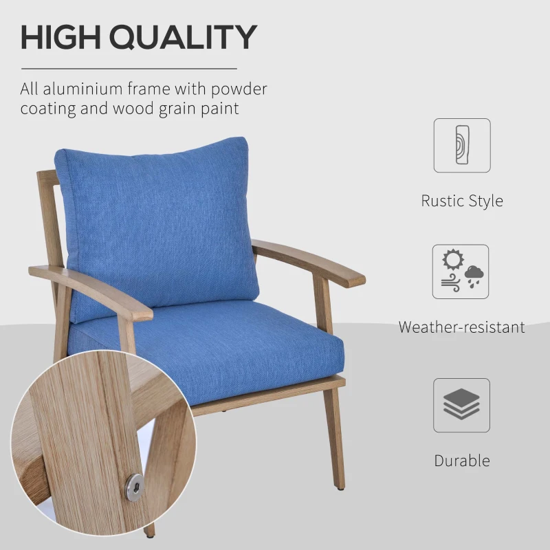 Outsunny 4-Piece Patio Furniture Set Outdoor Conversation Set with Coffee Table Loveseat Blue Cushions Aluminium Frame