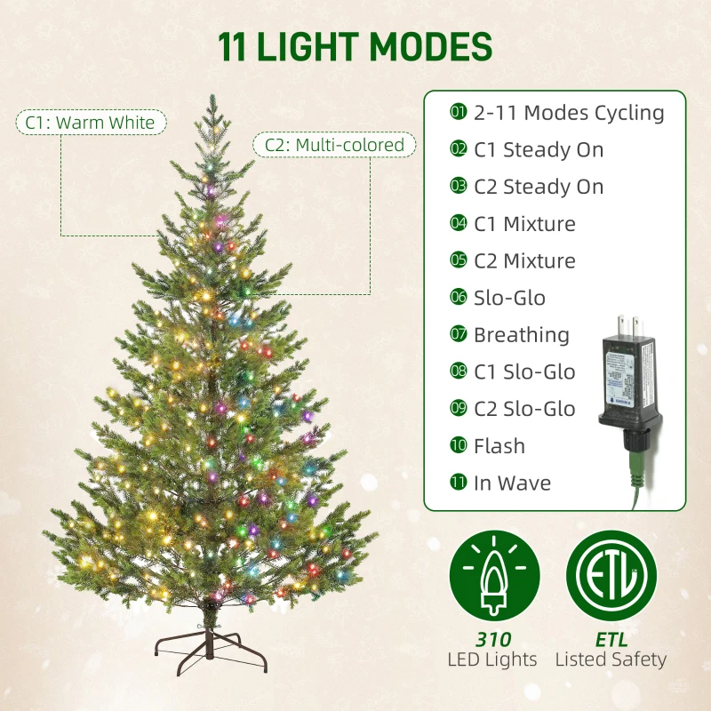 HOMCOM 7ft Artificial Prelit Sparse Cedar Christmas Tree with LED Lights and 2931 Tips, Steel Base for Home Office Holiday