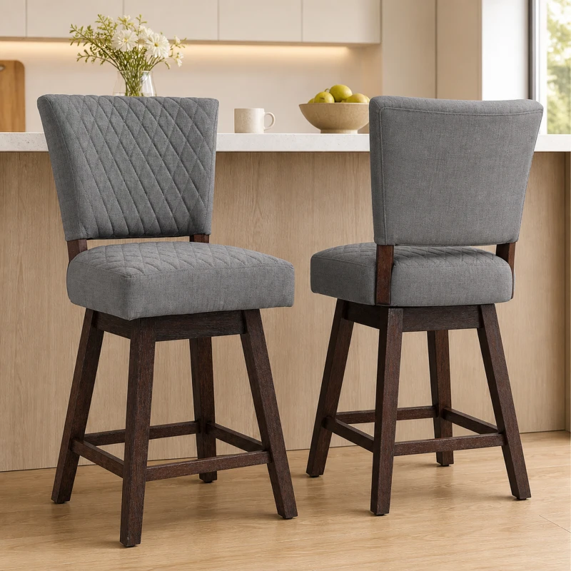 HOMCOM Set of 2 Swivel Counter Height Bar Stools with Footrest, Dark Grey