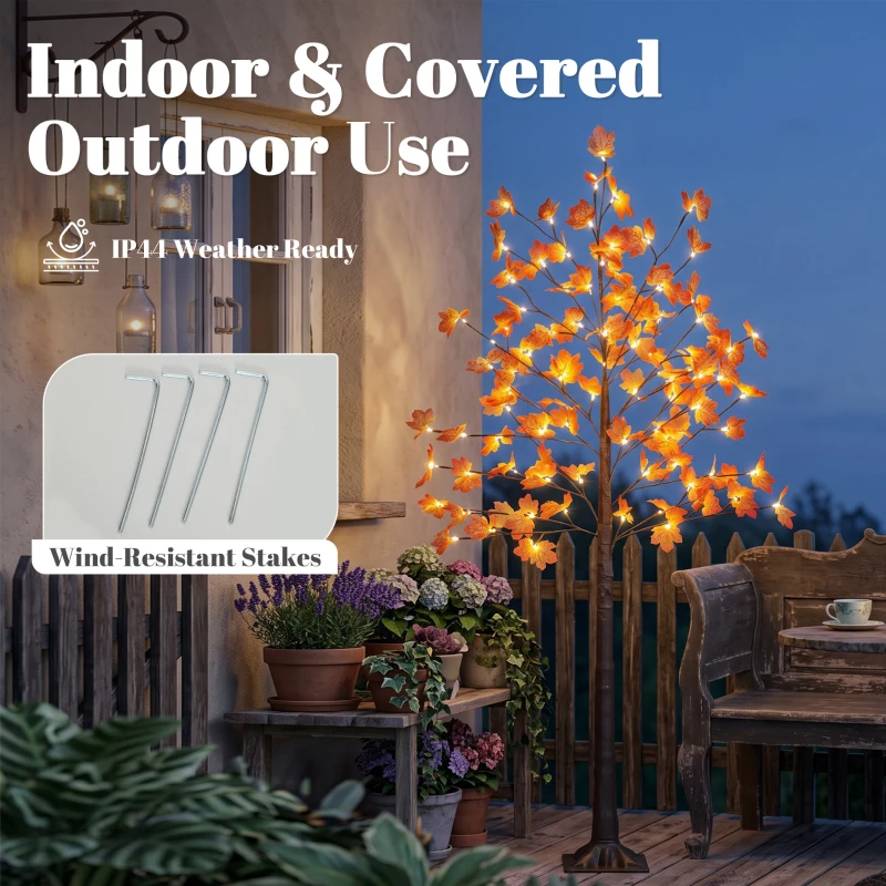 HOMCOM 6FT Artificial Lighted Maple Tree with 96 LED Lights, Daily Timer, Fall Decoration with Bendable Branches