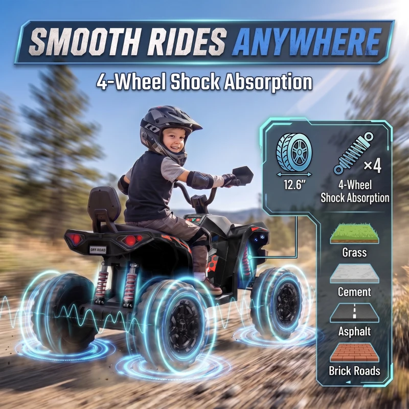 Qaba 24V 2 Seater Ride On Toys, Kids ATV 4 Wheeler with Dual Motors, High & Low Speed for Boys Girls Aged 3-8 Years, Black