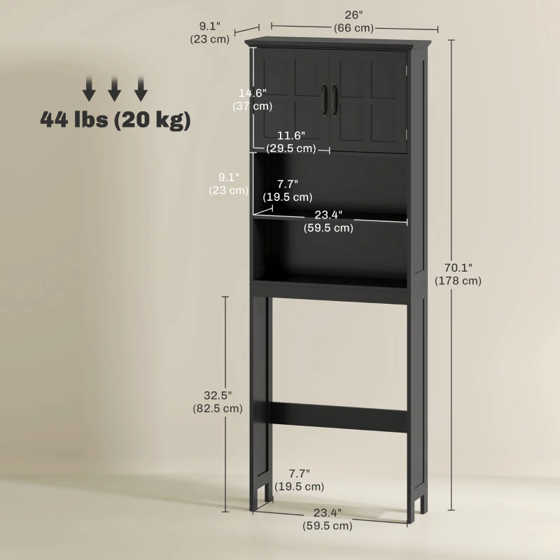 kleankin Modern Over The Toilet Storage, Bathroom Cabinets Over Toilet with Open Shelves and Double Door Cabinet, Black