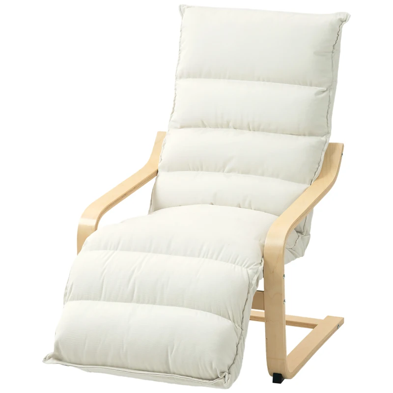 HOMCOM Accent Chair, Velvet Upholstered Living Room Chair with Footrest, Wood Frame, Cream White