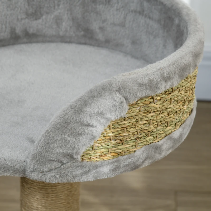 PawHut Cat Tree with Scratching Post, Toy Ball, Perch, Small Cat Tower for Indoor Cats - 16" x 16" x 19", Grey