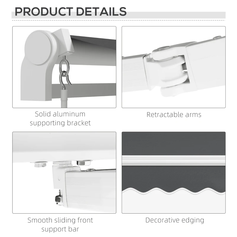 Outsunny 13' x 8' Patio Awning, Manual Retractable Sun Shade with UV Protection and Easy Crank Opening, Dark Gray