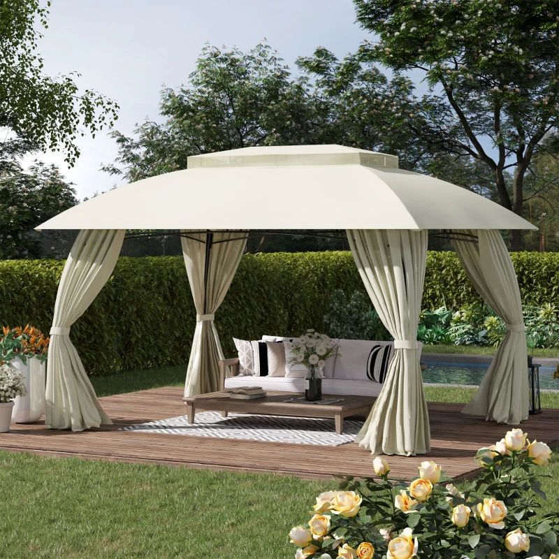 Outsunny 10' x 13' Outdoor Gazebo Patio Gazebo Canopy, Double Vented Roof, Steel Frame, Curtain Sidewalls, Beige