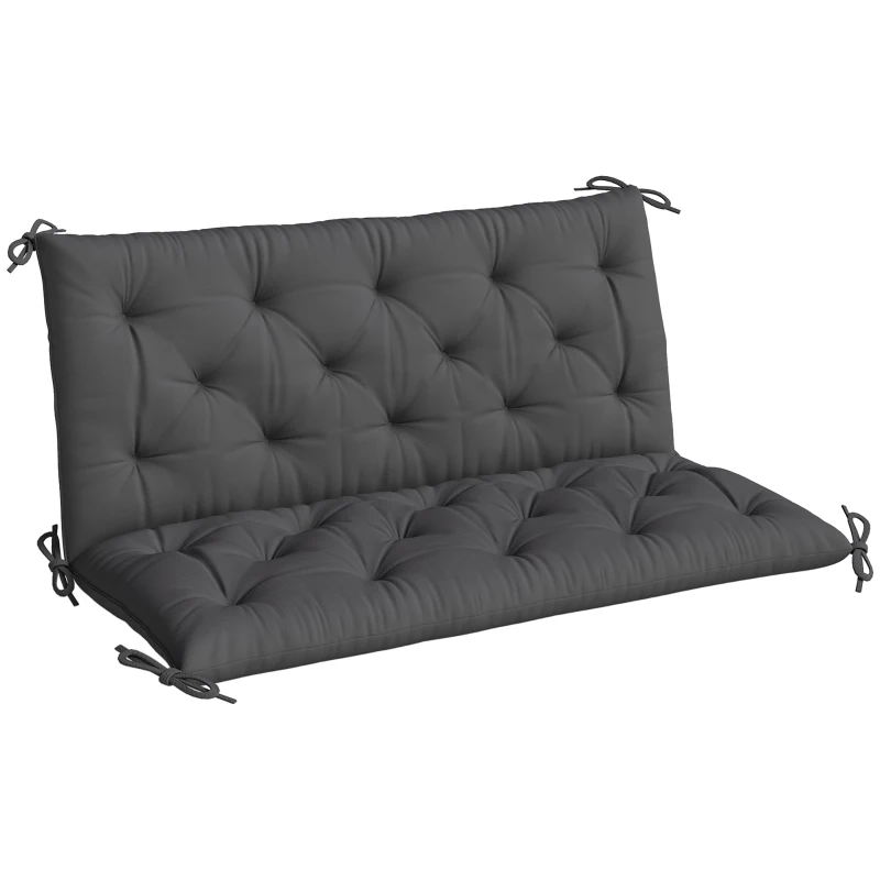 Outsunny 2 Seater Garden Bench Cushion, Soft Thick Outdoor Non-Slip 2 Seater Soft Pad With Backrest for Garden Patio, 47" x 43" x 5", Black