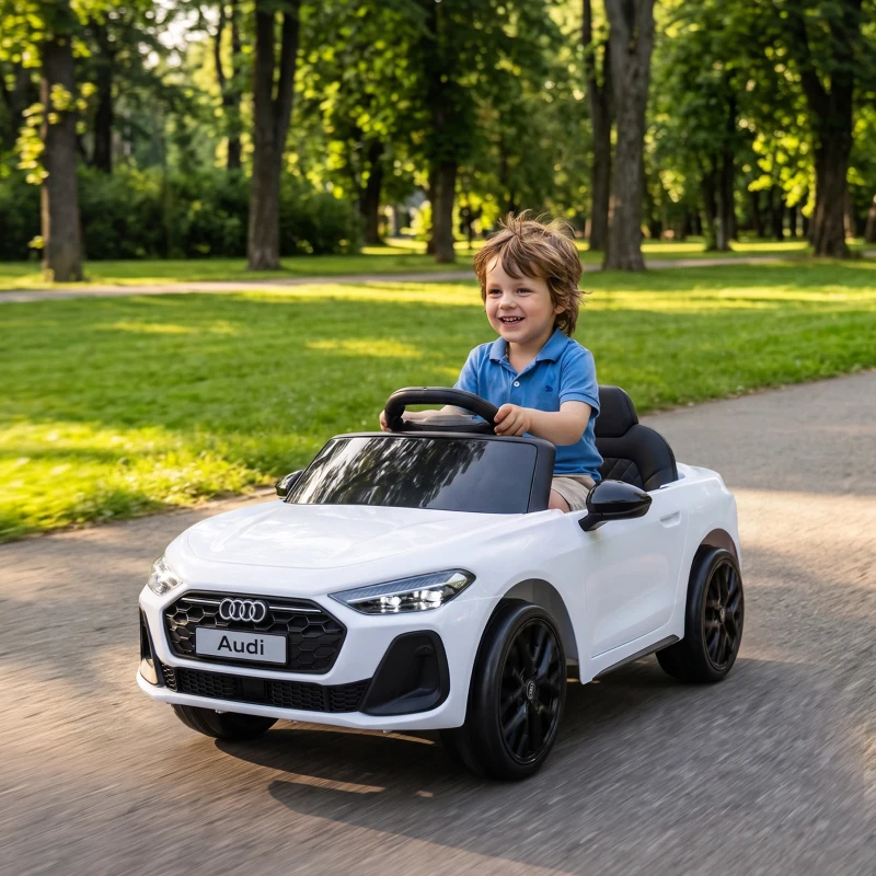 Qaba Audi A5L Licensed Electric Ride on Car for Kids 3-6 with Remote Control Dual Motors 4-Wheel Suspension Music, White