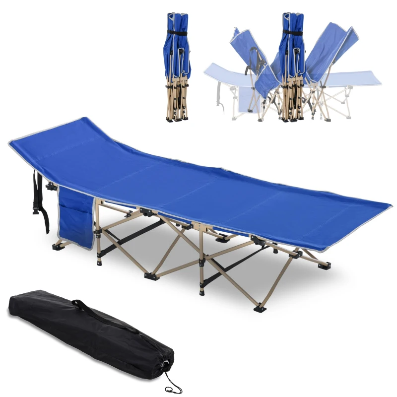 Outsunny Folding Camping Cot for Adults with Carry Bag, Side Pocket, Outdoor Portable Sleeping Bed for Travel Camp Vocation, Navy Blue