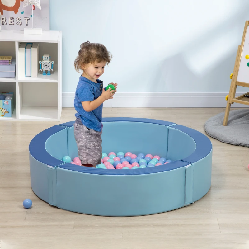 Outsunny Foam Kids Ball Pit Pool with Removable & Washable Cover, 45" x 10" Round Ball Pit for Toddlers with 200 Ocean Balls, Soft Baby Playpen, Blue