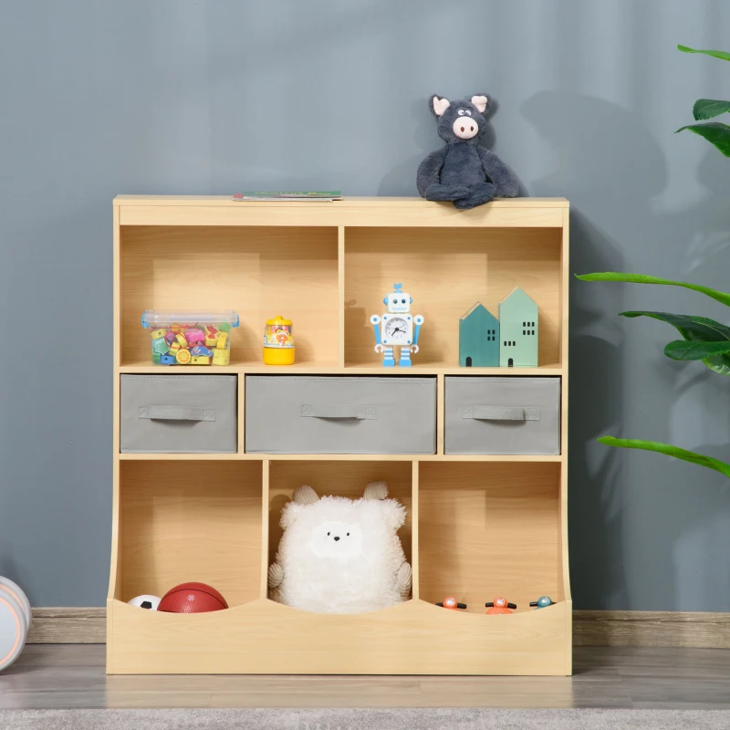 HOMCOM Kids Bookcase, Toy Storage Organizer Cabinet, Children Display Bookshelf with Drawers for Toys, Clothes, Books, Natural Wood Color