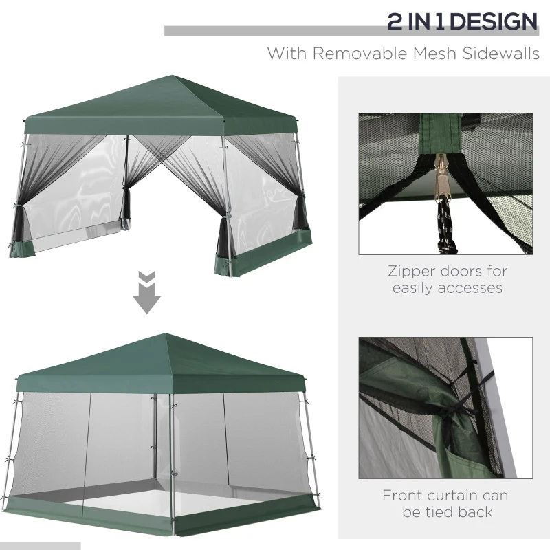 Outsunny Slant Leg Pop Up Canopy Tent with Netting and Carry Bag, Instant Sun Shelter, Tents, Green