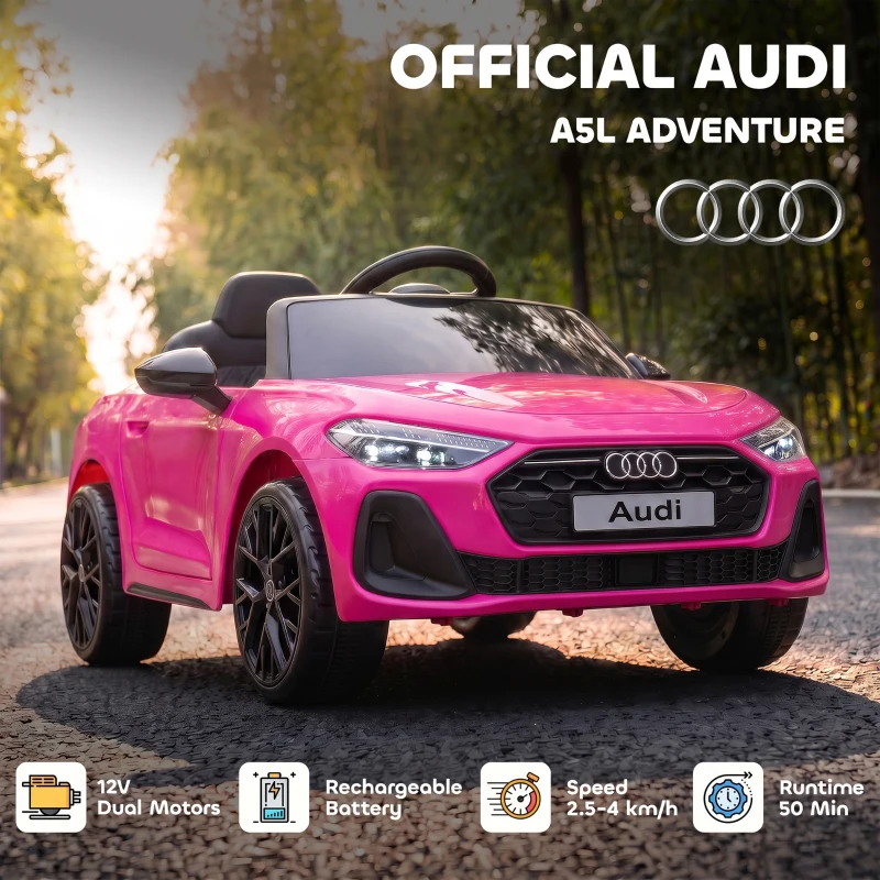 Qaba Audi A5L Licensed Electric Ride on Car for Kids 3-6 with Remote Control Dual Motors 4-Wheel Suspension Music, Pink
