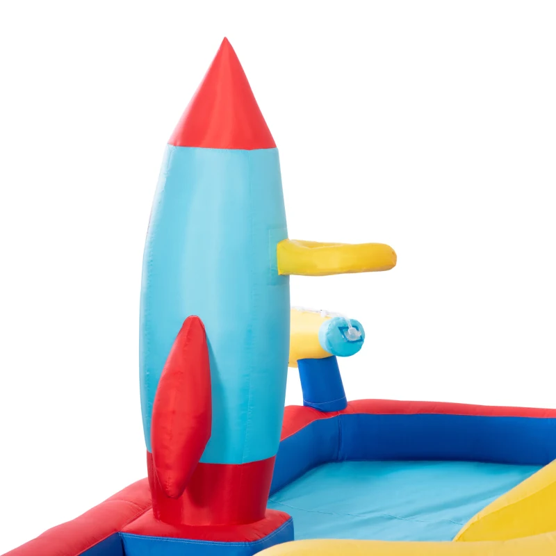 Outsunny 5-in-1 Inflatable Water Slide, Rocket Themed Kids Castle Bounce House with Slide, Pool, Water Cannon, Basket, Climbing Wall Includes Carry Bag, Repair Patches, 750W Air Blower