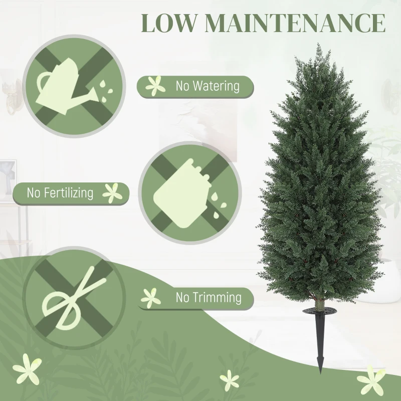 HOMCOM 43.3 Inch Set of 2 Artificial Cypress Topiary Tree, Indoor Outdoor UV Resistant Faux Plants with Ground Stake for Garden