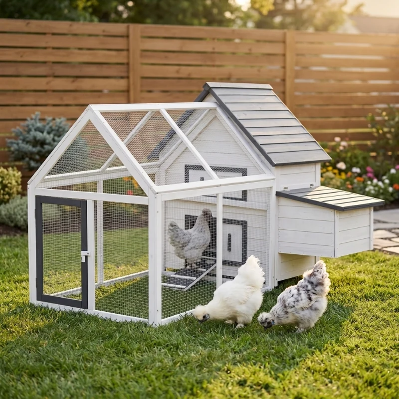PawHut 65" Chicken Coop Wooden Chicken House Rabbit Hutch Poultry Cage Hen Pen Backyard with Nesting Box, Ramp, Run