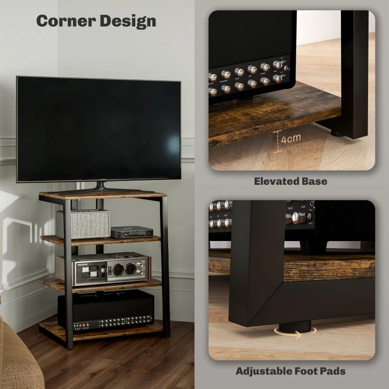 HOMCOM TV Stand Cabinet for 28" TVs with Adjustable Shelves and Extension Lead Holder for Living Room, Rustic Brown