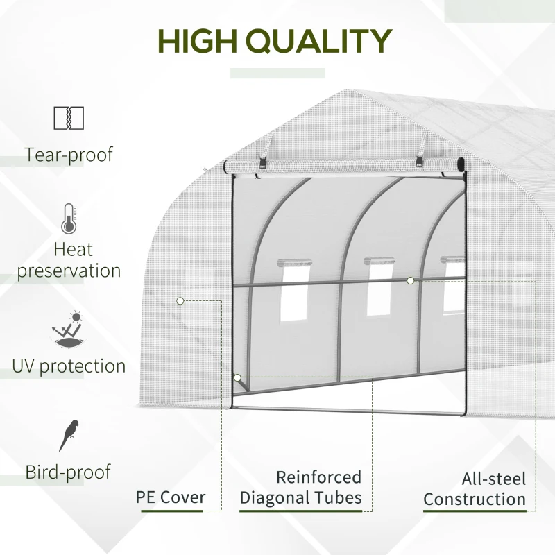 Outsunny 26' x 10' x 7' Walk-in Greenhouse Tunnel, Large Gardening Hot House with 12 Windows, 2 Net Protected Zipper Screen Doors for Backyard, White
