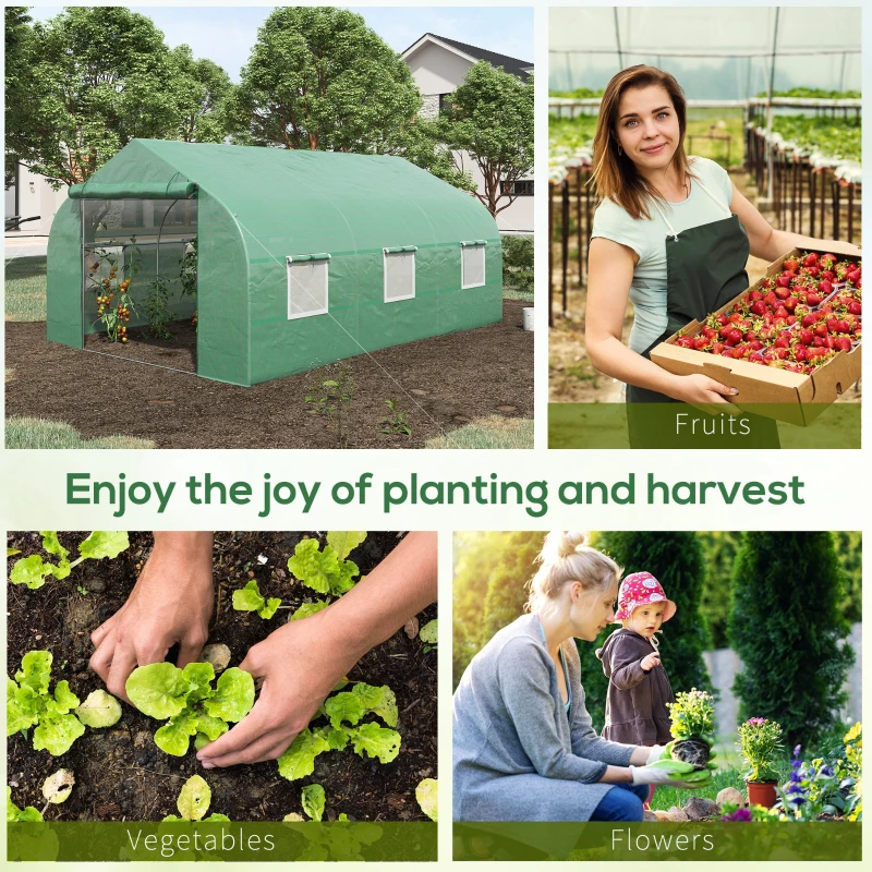 Outsunny 11.5 x10 x6.5 ft Walk-in Tunnel Greenhouse with Zippered Mesh Door and 8 Mesh Windows, Gardening Plant Hot House with Galvanized Steel Hoops, Green