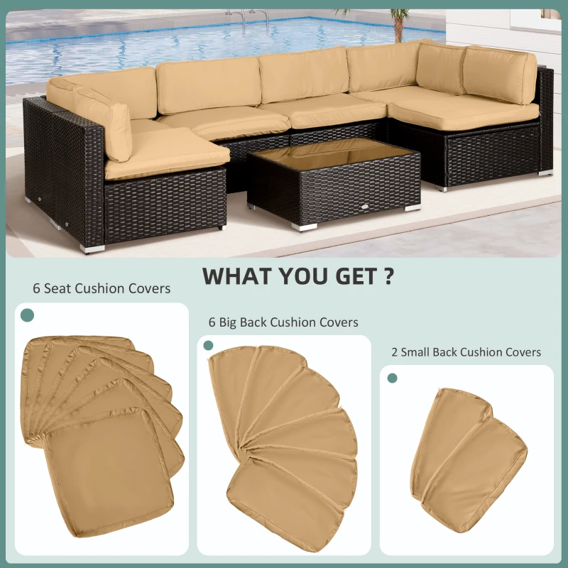 Outsunny Outdoor 14pc Patio Rattan Sofa Set Cushion Polyester Cover Replacement Set - No Cushion Included Beige