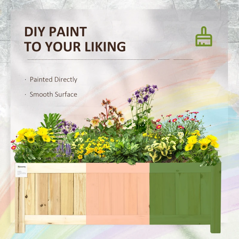 Outsunny Foldable Raised Garden Bed, Wooden Planter Box, Herb Garden Planter with Drainage Holes, for Backyard
