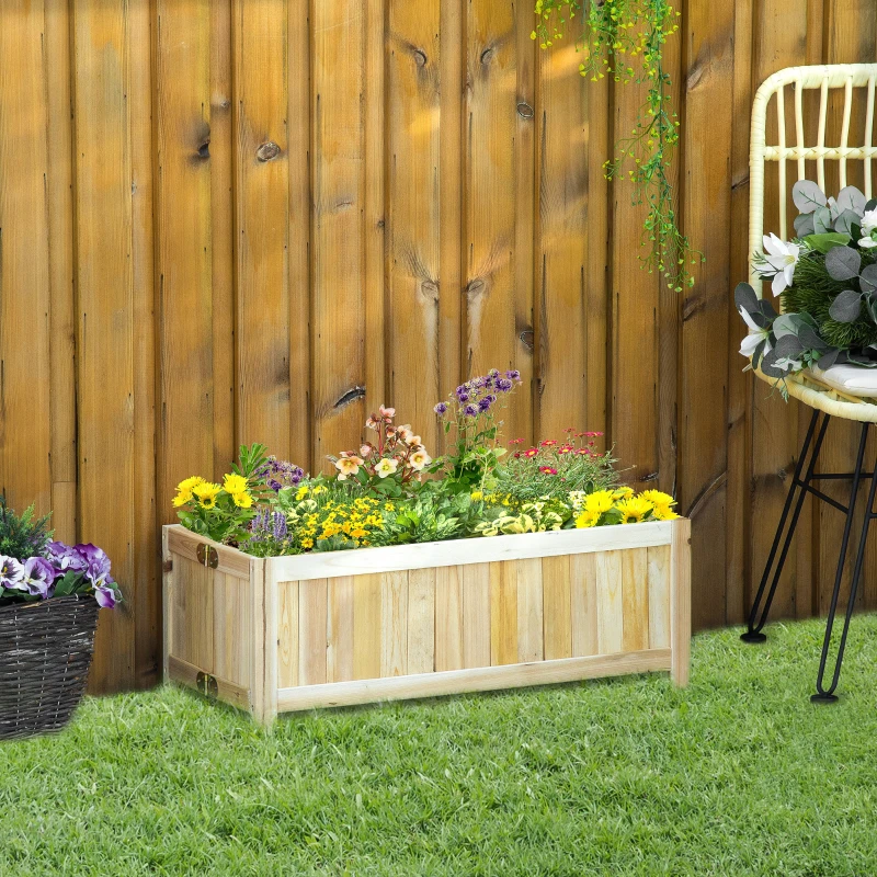 Outsunny Foldable Raised Garden Bed, Wooden Planter Box, Herb Garden Planter with Drainage Holes, for Backyard