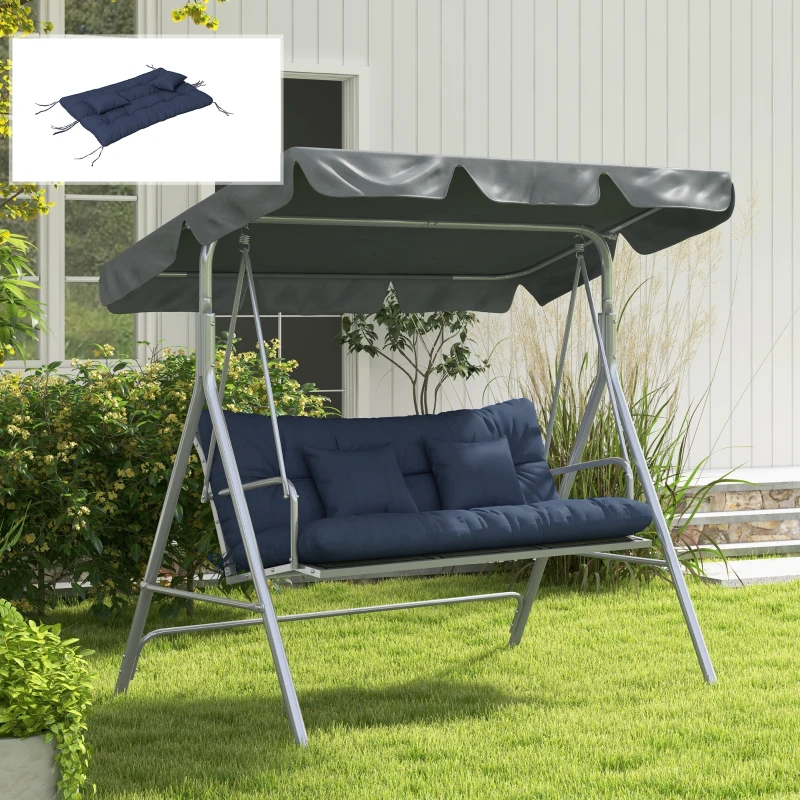 Outsunny 59" Tufted Bench Cushions & Throw Pillows, Replacement Bench Seat Pad, Back & 2 Pillows for Outdoor Furniture, Navy Blue