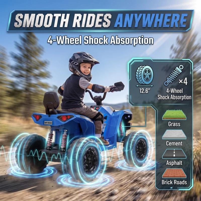 Qaba 24V 2 Seater Ride On Toys, Kids ATV 4 Wheeler with Dual Motors, High & Low Speed for Boys Girls Aged 3-8 Years, Blue