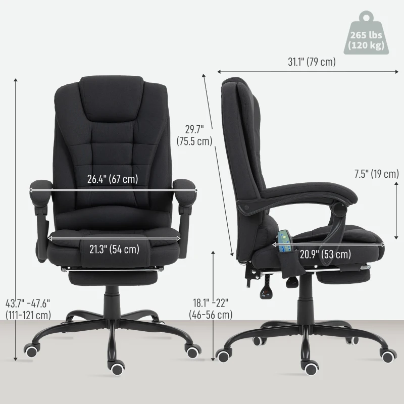 Vinsetto 7-Point Vibrating Massage Chair, Reclining Office Chair with Footrest, Reclining Back, Adjustable Height, Black