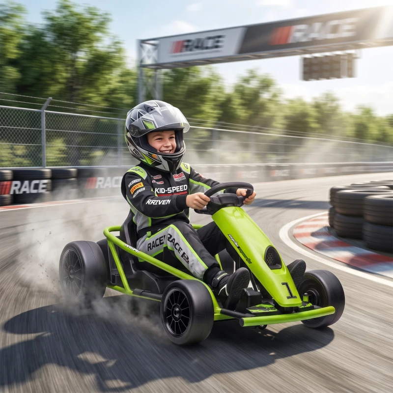 Aosom 24V Electric Go Kart for Kids, Drift Ride-On Racing Go Kart with 2 Speeds, for Boys Girls Aged 8-12 Years Old, Green