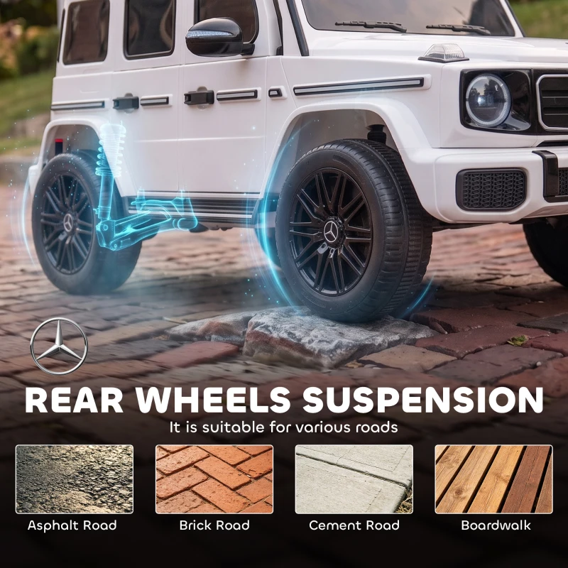 Qaba Licensed Mercedes-Benz G580 12V Kids Ride On Car with Remote, Soft Start, Headlights, Seat Belt, Music, USB, Horn, White