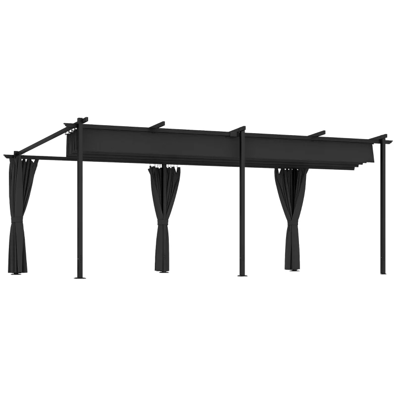 Outsunny 10' x 20' Metal Retractable Pergola Canopy with Sidewalls, Outdoor Gazebo UPF30+ Sun Shade Shelter for Garden, Deck