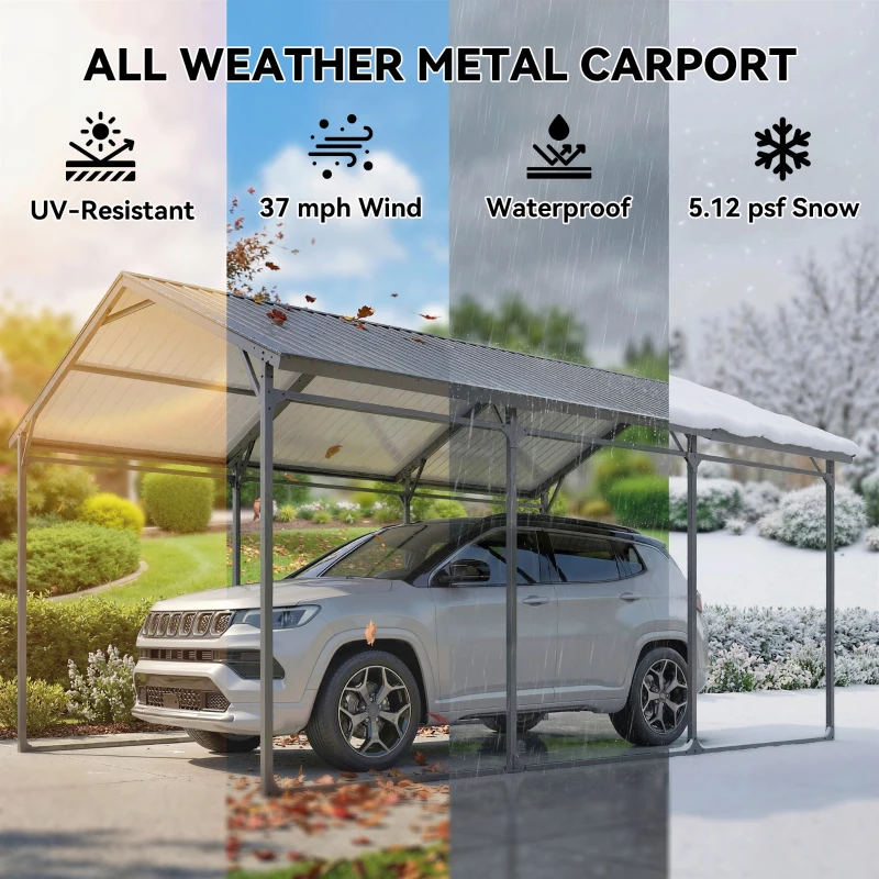 Outsunny 10 x 15ft Metal Carport, Heavy-Duty Carport Canopy with Reinforced Steel Frame & Roof, All-Weather Protection