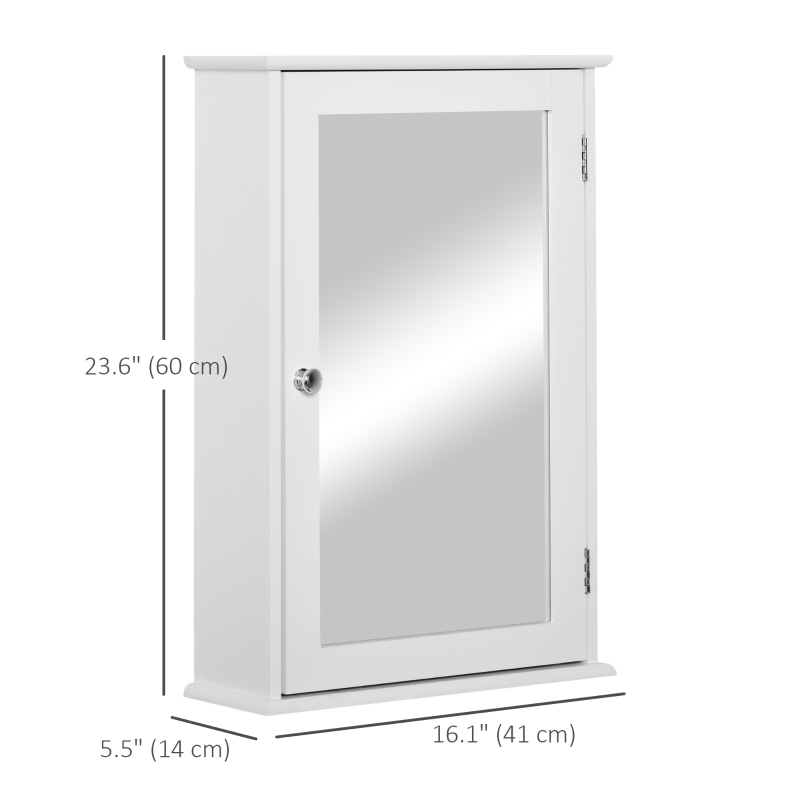 kleankin Medicine Cabinet with Mirror, Wall Mounted Medicine Cabinet with Door and Shelves, White