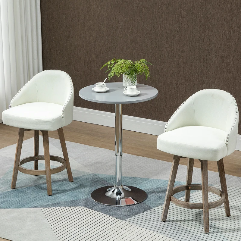 HOMCOM Bar Stools Set of 2 Fabric Kitchen Counter Stools, White