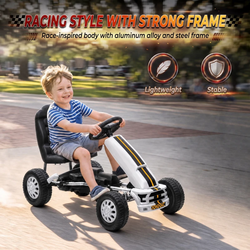 Qaba Lightweight Pedal Go Kart with Steering Wheel, Go Cart Ride on Toy with Adjustable Seat for 3+ Years, White