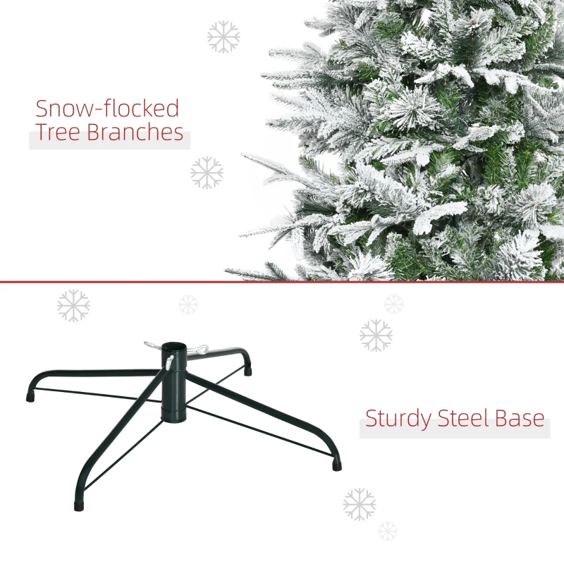HOMCOM 9' Unlit Snow Flocked Pine Artificial Christmas Tree with Realistic Branches and 1159 Tips, Green