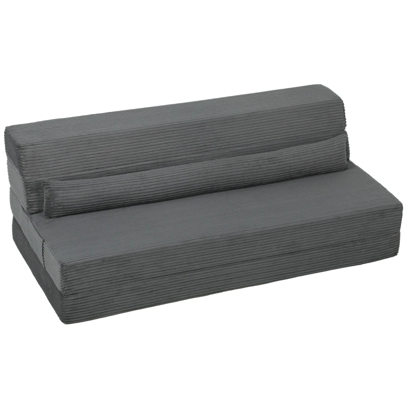 HOMCOM Floor Chair with Back Support Four-Fold Floor Gaming Chair Side Pockets Pillow Floor Seat Sofa Bed, Dark Grey