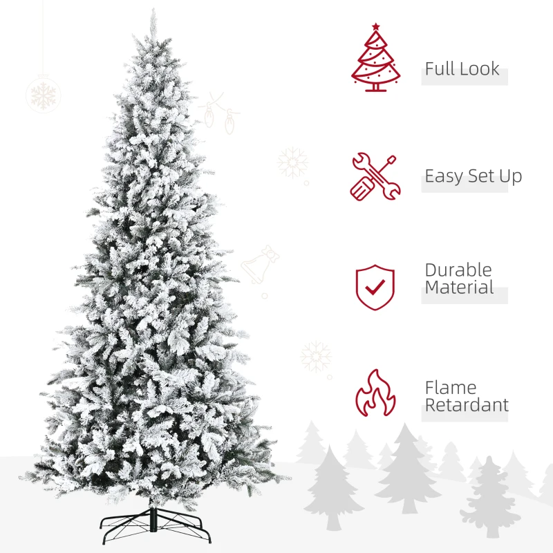 HOMCOM 9 Foot Pine Snow Flocked Artificial Christmas Tree with 616 Realistic Cedar Branches, Auto Open, Green