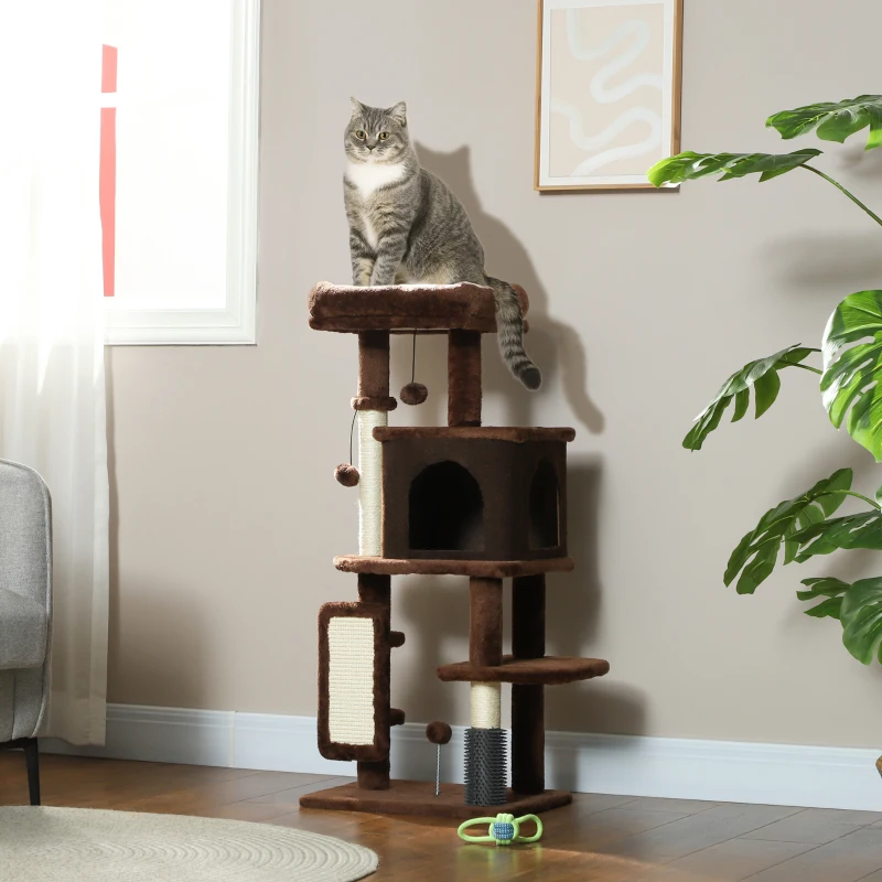 PawHut 41 Inch Cat Tree with Scratching Posts, Cat Bed, Condo, Grooming Brush, Jumping Platforms, Toy Balls, Anti-tip Kit