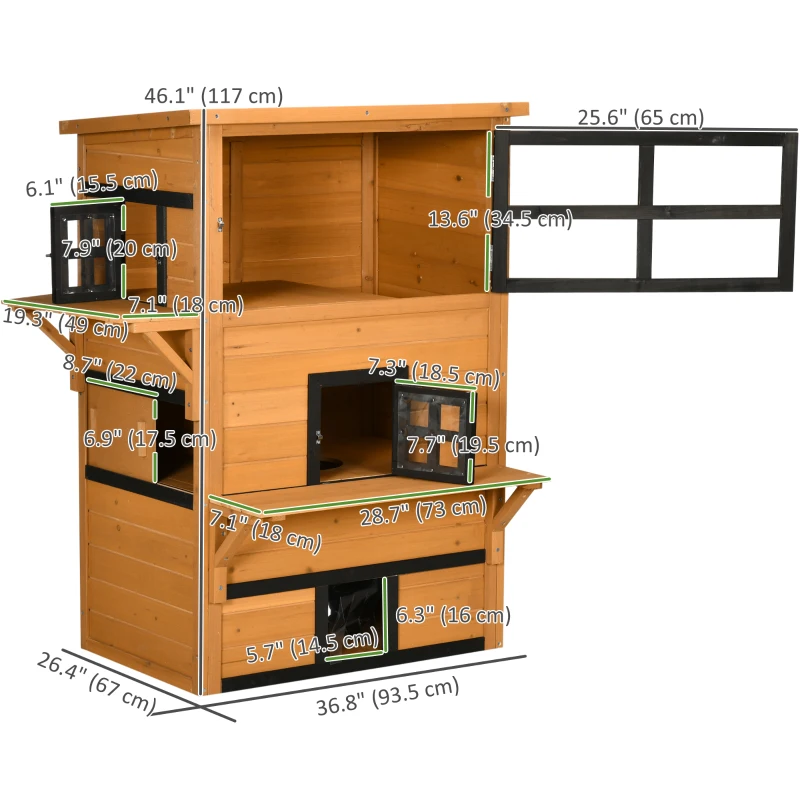 PawHut Cat House, Outdoor 3-Tier Kitty Shelter, Weather Resistant, w/ Escape Door
