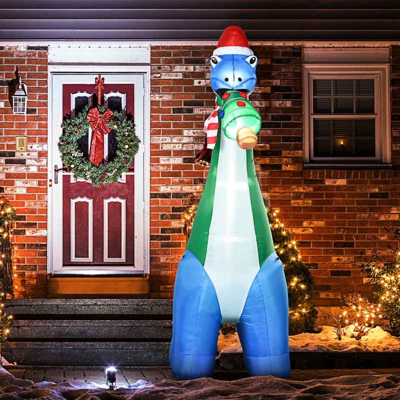 HOMCOM 11FT Long Christmas Inflatables Outdoor Decorations Dinosaur with Christmas Tree in Mouth, Blow-Up LED Yard Christmas Decor, Waterproof