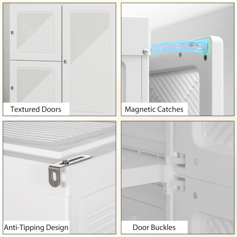 HOMCOM Portable Wardrobe, Foldable Plastic with 8 Compartments, 2 Hanging Rods and Magnetic Doors, White