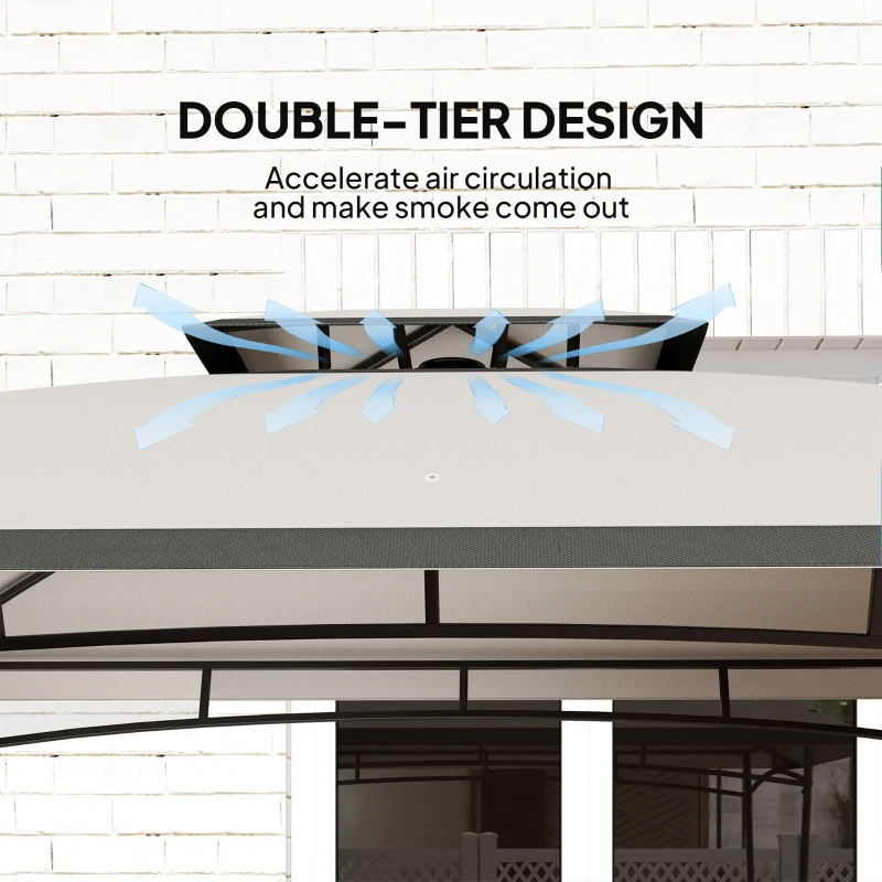 Outsunny 8' x 5' Outdoor Grill Gazebo, Double Tiered Barbecue Grill Gazebo Shelter with 2 Side Shelves and Hook, Light Grey